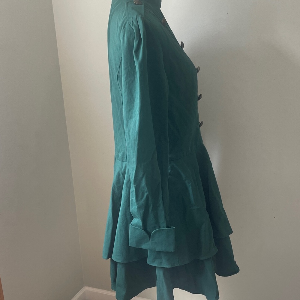 Women's Emerald Green Double-Breasted Military Pea Coat Dress - Picture 4 of 13